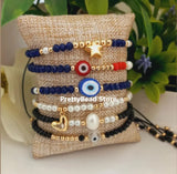 Colorful Heart Pendant Bracelet, Glass Beads Adjustable Jewelry