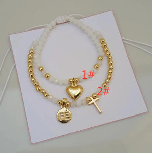 Colorful Heart Pendant Bracelet Glass Beads Adjustable Jewelry