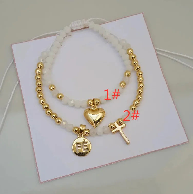 Colorful Heart Pendant Bracelet Glass Beads Adjustable Jewelry