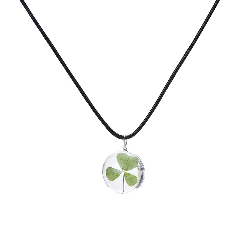 Shamrock Leaf Crystal Pendant Necklace Set