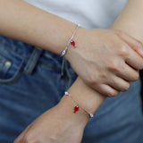 925 Sterling Silver Red Fish Charm Evil Eyes Bracelet