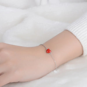 Red Heart 925 Sterling Silver Bracelet for Women S-b130