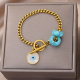 Lucky Evil Eye Bracelet Stainless Steel Cuban Chain Couple Wedding Jewelry