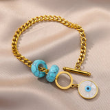 Lucky Evil Eye Bracelet Stainless Steel Cuban Chain Couple Wedding Jewelry