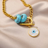 Lucky Evil Eye Bracelet Stainless Steel Cuban Chain Couple Wedding Jewelry