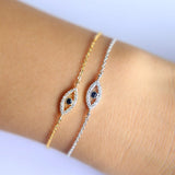 Evil Eye CZ 925 Silver Bracelet Micro Pave Cubic Zircon Turkey Adjustable