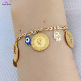 Evil Eye Charm Bracelet Coin Pendant Chain Women Jewelry Wedding