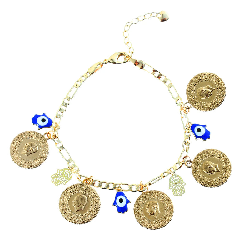Evil Eye Charm Bracelet Coin Pendant Chain Women Jewelry Wedding