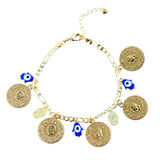 Evil Eye Charm Bracelet Coin Pendant Chain Women Jewelry Wedding