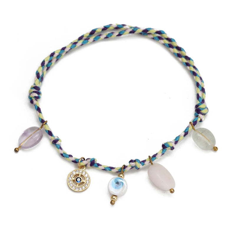 Adjustable Braided Rope Evil Eye Charm Bracelet for Men Women