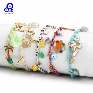 Adjustable Braided Rope Evil Eye Charm Bracelet for Men Women