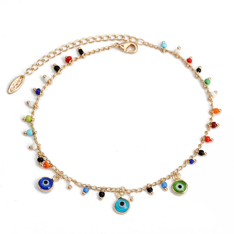 Colorful Bead Anklet Foot Chain Evil Eye Charm Ankle Bracelet for Women Girls