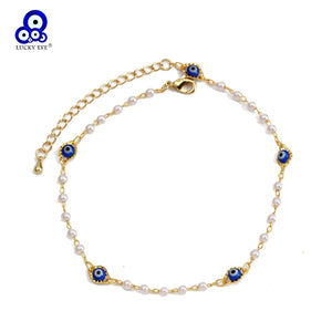 Evil Eye Adjustable Pearl Foot Chain Anklet Ankle Bracelet for Women Girls