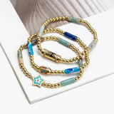 Adjustable Stone Beaded Bracelet with Lucky Eye Charm