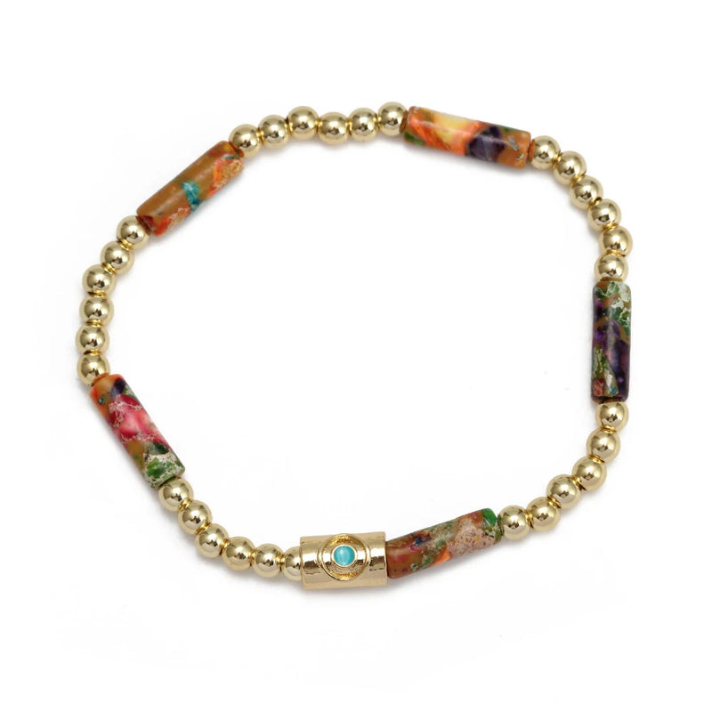 Adjustable Stone Beaded Bracelet with Lucky Eye Charm