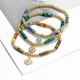Adjustable Stone Beaded Bracelet with Lucky Eye Charm