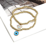 Adjustable Stone Beaded Bracelet with Lucky Eye Charm