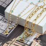 Evil Eye Pendant Necklace Double Layer Chain BE596