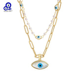 Evil Eye Pendant Necklace Double Layer Chain BE596
