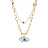 Evil Eye Pendant Necklace Double Layer Chain BE596