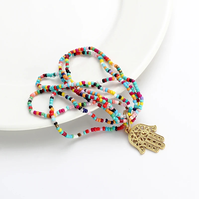 Colorful Beads Bracelet Bohemian Jewelry Hamsa Hand Charms Bracelet