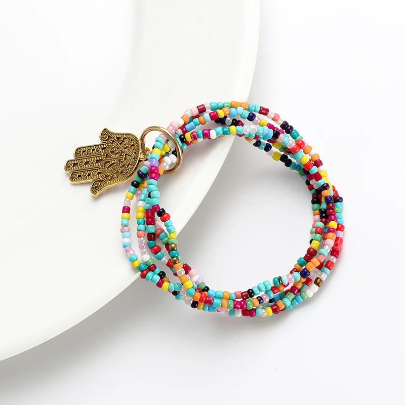Colorful Beads Bracelet Bohemian Jewelry Hamsa Hand Charms Bracelet