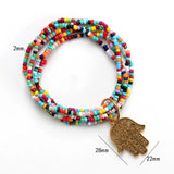 Colorful Beads Bracelet Bohemian Jewelry Hamsa Hand Charms Bracelet