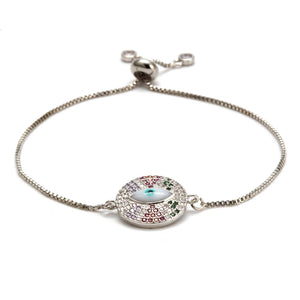 Colorful Zircon Lucky Eye Charm Bracelet on Rose Silver Chain