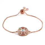 Colorful Zircon Lucky Eye Charm Bracelet on Rose Silver Chain
