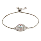 Colorful Zircon Lucky Eye Charm Bracelet on Rose Silver Chain