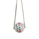 Colorful Zircon Lucky Eye Charm Bracelet on Rose Silver Chain