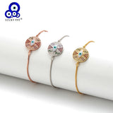 Colorful Zircon Lucky Eye Charm Bracelet on Rose Silver Chain
