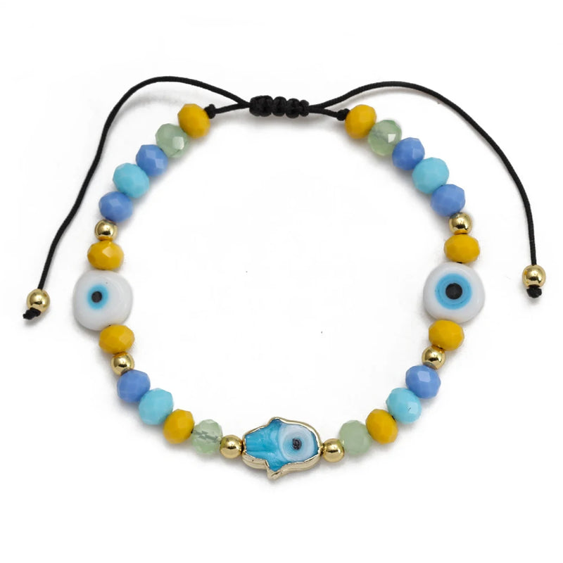 Lucky Eye Crystal Bead Fatima Hand Charm Bracelet for Women Girls Men