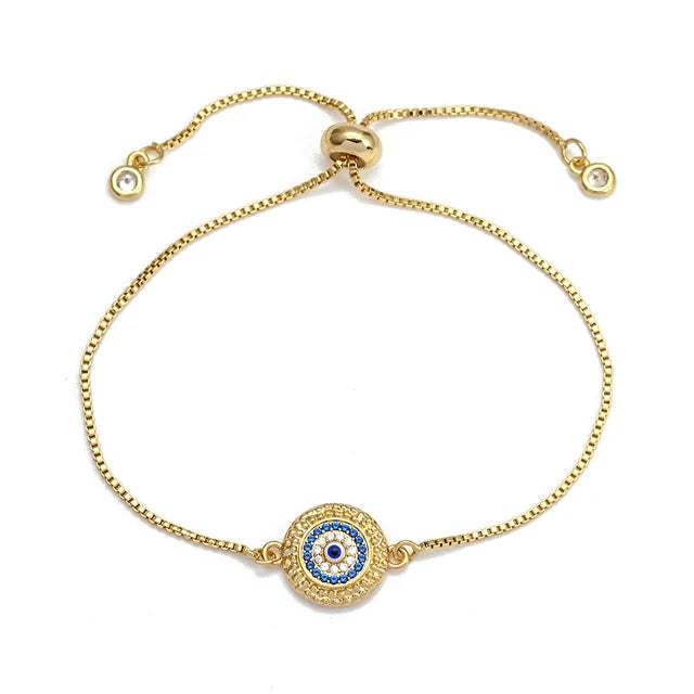 Evil Eye Bracelet Adjustable Copper Micro Pave Zircon Bracelet
