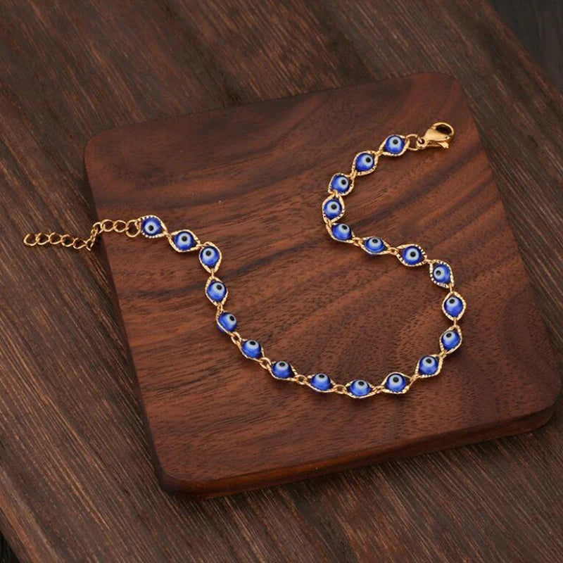 Evil Eye Charm Bracelet Stainless Steel Adjustable for Women