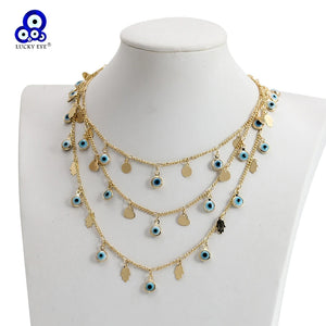 Lucky Eye Fatima Hand Heart Choker Necklace Evil Eye Tassel Necklace