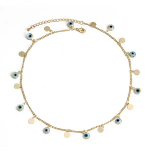 Lucky Eye Fatima Hand Heart Choker Necklace Evil Eye Tassel Necklace