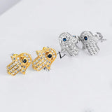 Lucky Eye Hamsa Hand Stud Earrings CZ Jewelry Women Girls Birthday Gift
