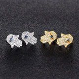 Lucky Eye Hamsa Hand Stud Earrings CZ Jewelry Women Girls Birthday Gift