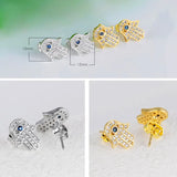Lucky Eye Hamsa Hand Stud Earrings CZ Jewelry Women Girls Birthday Gift