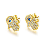 Lucky Eye Hamsa Hand Stud Earrings CZ Jewelry Women Girls Birthday Gift