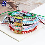 Colorful Braided Rope Evil Eye Charm Bracelet for Women Girls