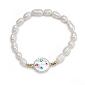 Adjustable Evil Eye Bead Bracelet Freshwater Pearl Women Girl