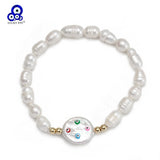 Adjustable Evil Eye Bead Bracelet Freshwater Pearl Women Girl