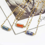 Evil Eye Pearl Chain Necklace Enamel Evil Eye Pendant for Women Men BT639