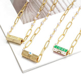 Evil Eye Pearl Chain Necklace Enamel Evil Eye Pendant for Women Men BT639