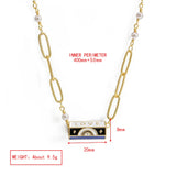 Evil Eye Pearl Chain Necklace Enamel Evil Eye Pendant for Women Men BT639
