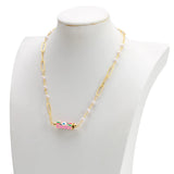 Evil Eye Pearl Chain Necklace Enamel Evil Eye Pendant for Women Men BT639