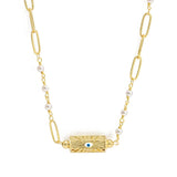 Evil Eye Pearl Chain Necklace Enamel Evil Eye Pendant for Women Men BT639