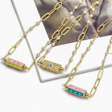 Evil Eye Pearl Chain Necklace Enamel Evil Eye Pendant for Women Men BT639